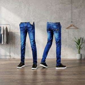 Customize <b>Men</b> Denim Straight Casual Slim Fit <b>Stretch</b> Jeans with Zipper Fly Closure Stone Wash Mid Waist Rivets - Product Image 3