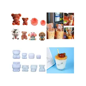 Ice Cream Silicone Mold 3D Bear Rose Ice Cube Tray Coffee Chocolate Wine Ice Cube Maker molds for DIY Popsicle Tool Mold