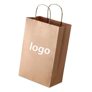 カスタムロゴギフトパーティーショッピング用品ビジネスクラフト紙生分解性ハンドヘルドフードバッグ包装