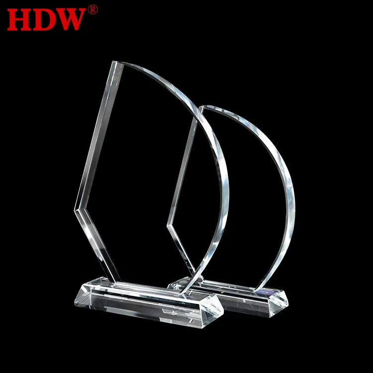 2021 Cheap Wholesale Blank Glass Crystal Trophi Plaque Trophy Award Clear Crystal Sublimation Trophy For Company Award Ceremony