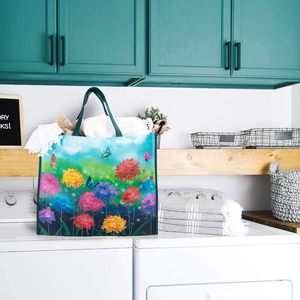 Sacs de courses réutilisables, grands sacs pliables en tissu non tissé avec motif de papillons et de fleurs pour les courses, capacité de 50 lb - Product Image 3