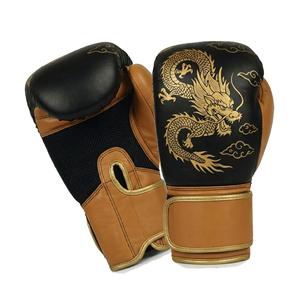 Gants de kick-boxing en cuir de vachette à motif dragon, fermeture à lacets, support de poignet auto-agrippant, taille personnalisée, coupe-vent - Product Image 1