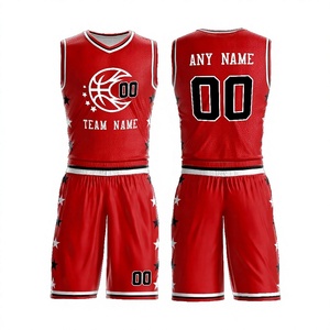 Conjunto de Uniforme de Baloncesto Rojo Personalizado, Unisex, Transpirable, con Estampado Sublimado, Cuello en V, Sin Mangas, Ajuste Atlético - Product Image 1