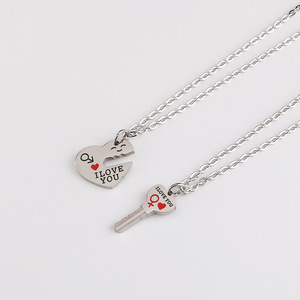 Collana in acciaio inox coppia Hip-hop pendente con chiave a forma di <span class=keywords><strong>cuore</strong></span> di fabbrica - Product Image 4