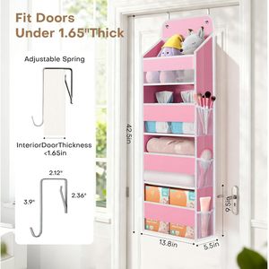 Organisateur suspendu sur porte à 4 poches, en tissu non tissé rose, pour l'organisation de la chambre d'enfant, de la chambre à coucher et du placard - Product Image 2