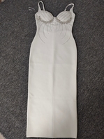 Robe de soirée élégante pour femme, rouge, longue, à bretelles spaghetti, ornée de cristaux et de perles, vente en gros, T1360