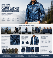 Veste imperméable OEM à col montant pour homme, veste softshell, coupe-vent en polyester, vêtements d'équipe, uniformes camouflage par sublimation