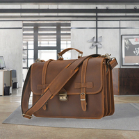 Sac rigide classique en cuir véritable marron-rouge fait main de haute qualité pour homme, idéal pour ordinateur portable 15,6 pouces, affaires et voyages, grande capacité - Vente chaude