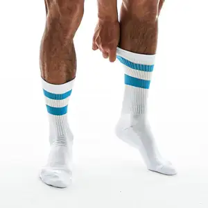 Wholesale OEM Designer Jacquard Knitted Stripe Cotton Luxury Athletic Plain Unisex Custom Logo Sports Men Socks