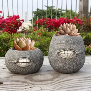 漫画の歯のデザインポット樹脂工芸品人工彫刻屋外庭の装飾ポリレジン植木鉢