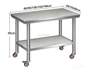 อุปกรณ์ครัวร้านอาหาร โต๊ะทำงานเคลื่อนที่สแตนเลส รถเข็นสองชั้นสำหรับบริการอาหาร - Product Image 3