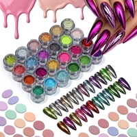 Vente directe d'usine, ensemble de poudre à ongles multi-effets 24 couleurs, chrome et miroir holographique, haute brillance, kit de nail art