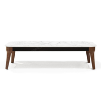 Mesa de Centro Moderna de Estilo Nórdico con Tapa de Piedra y Marco de Madera para Sala de Estar o Dormitorio, con Mesas Nido