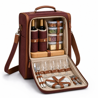 Sac à dos isotherme pour pique-nique, couleur bordeaux, en polyester, portable, avec 2 porte-bouteilles, verres, assiettes et couverts, pour les escapades en couple