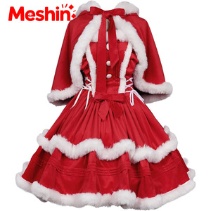Meshin Girls Christmas Dress With Hooded Cloak Red Green Purple Victorian Style Costume Dress For Children Holiday Wear - Product Image 2