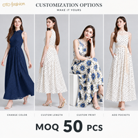 Robe longue blanche à pois pour femme, sans manches, col montant, avec dentelle, coupe évasée, romantique, vente en gros OEM, marque privée