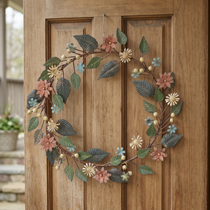 Guirnalda Floral Decorativa Redonda de Metal Hecha a Mano, Estilo Rústico, sin Luces, de una Sola Pieza, Estilo Artesanal - Product Image 2