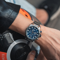 Montre-bracelet chronographe à quartz pour homme, multi-sub-cadrans, affichage de la date, bracelet en acier inoxydable, sport, affaires, usage quotidien