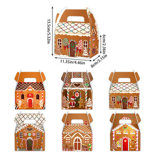 Boîte cadeau en carton en forme de maison avec poignée, motif dessin animé, pour biscuits, bonbons et friandises de Noël, idéale pour les cadeaux de fin d'année - Product Image 3