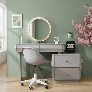 Modern Makeup <b>Vanity</b> <b>Table</b> With Lighted <b>Mirror</b> Storage Desk For Bedroom Furniture - Product Image 4