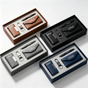 Juego de Caja de Regalo de Lujo 4 en 1 con Logotipo Personalizado, con Bolígrafo, Tarjetero, Llavero y Estuche para Gafas, para Trabajadores de Oficina - Product Image 1