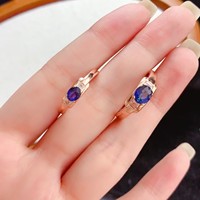Natural Blue Topaz Couple Ring Set S925 Sterling Silver Rose Gold Plating Halo Gemstone Matching Rings for Lovers Bulk Supply