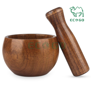 Set of Wood Mortar Pestle Bamboo <b>Grinder</b> Bowl for Seasoning Polished <b>Herb</b> Crusher for Guacamole Salad - Product Image 1