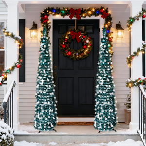 Sapin de Noël en PVC pliable de 1,5 m, vert paon, flocon de neige argenté, sapin de Noël rétractable, décorations de cheminée au sol - Product Image 5