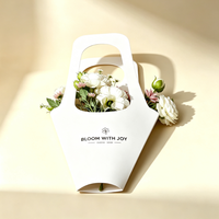 Panier en papier à fleurs avec poignée portable, sac d'emballage floral imprimé sur mesure pour l'emballage de bouquets, arrangement de cadeaux