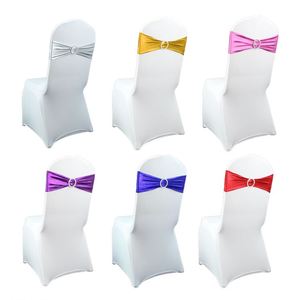 Fundas Elásticas para Sillas OEM Más Vendidas, Fundas de Satén Doradas para Decoración de Banquetes de Boda - Product Image 4