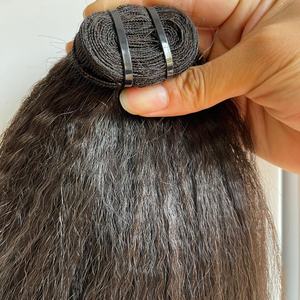 Mechones de pelo brasileño con hebilla rizada, cabello humano liso, 100%, precio al por mayor - Product Image 5