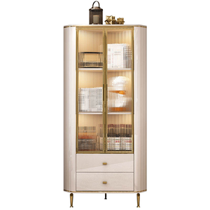 Vitrina Minimalista de Esquina para Vinos con Vidrio Estriado e Iluminación LED, Mueble <span class=keywords><strong>Bar</strong></span> Alto y Estrecho para el Hogar y la Entrada - Product Image 4