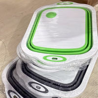 Planche à découper pliable moderne avec évier à légumes et boîte de rangement, en PP+TPR, capacité 1-3L