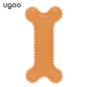 2024 en iyi yıkılmaz agresif satış renkli dayanıklı katı köpek çiğneme oyuncaklar TPR kemik büyük + Squeaker Pet çiğnemek oyuncaklar-turuncu