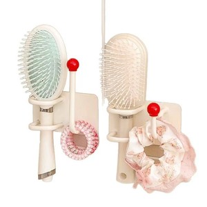 Wall Mounted Hair Accessory Rack With Comb Holder And Elastic Band <b>Hooks</b> For Bathroom Storage Space Saving Design - Product Image 5