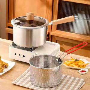 Friteuse de luxe moderne en acier inoxydable non revêtue avec filtre intégré pour économie d'huile, compatible cuisinière à gaz, pour cuisine domestique - Product Image 1