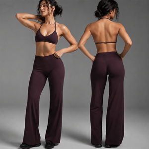 Set <span class=keywords><strong>Sportivo</strong></span> da Donna 2026 con <span class=keywords><strong>Reggiseno</strong></span> <span class=keywords><strong>Sportivo</strong></span> Regolabile a Righe e Leggings a Zampa Personalizzabili con Logo per Fitness e Palestra - Product Image 1