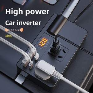 Inversor de Corriente para Automóvil de 12V 24V a 110V 220V, Adaptador Convertidor de Voltaje Portátil con Enchufe para Inversor de Corriente Multifuncional - Product Image 2