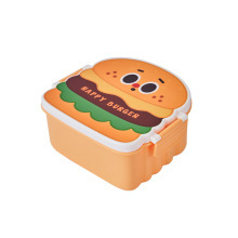 可愛いクリエイティブバーガー子供用ランチボックススプーンフォーク弁当箱電子レンジ対応安全な学生用プラスチックPpランチボックス - Product Image 6