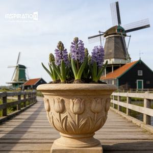 Urne décorative en <span class=keywords><strong>pierre</strong></span> artificielle <span class=keywords><strong>imitation</strong></span> grès pour jardin de complexe hôtelier, vase en <span class=keywords><strong>pierre</strong></span> pour terrasse de restaurant - Product Image 1