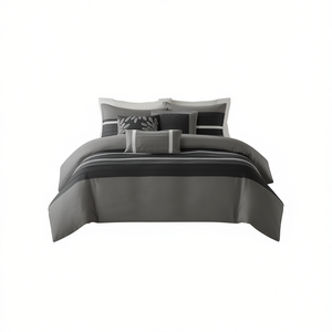 Juego de Edredón Moderno a Rayas de 7 Piezas, Ropa de Cama de Poliéster para Uso Doméstico, Lavable a Máquina, Diseño Cosido - Product Image 1