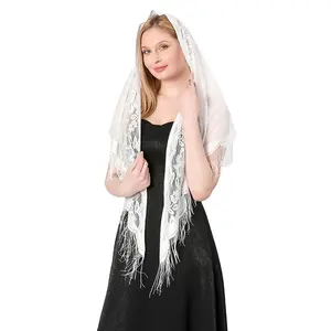 Fashion Women White Floral Triangle Lace Scarves for Daily and Party Shawl and Wraps