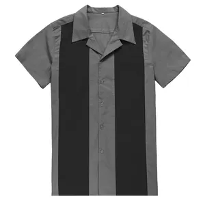 1950年代のツートンカラーパネル半袖ウエスタンスタイルUSA3XL大きいメンズワークシャツグレーブラックカラー