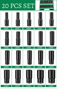 20pcs 8-32mm 1/2\" <b>Impact</b> <b>Socket</b> Kit Metric Imperial Drive Air Garage Deep Lengthen Electric Wrench Accessory Steel Sleeve Set - Product Image 4