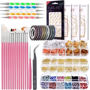 Kit d'ongles 3D, autocollants, outils de décoration pour manucure et pédicure, pinceaux, paillettes, strass, acrylique, 38 pièces