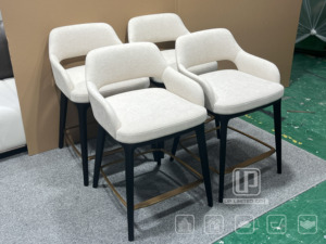 Good Selling Italian Metal Base Restaurant <b>Dining</b> Room Chair Luxury Hotel Front Desk <b>Stool</b> Fabric Upholstered Barstool Fabric Up - Product Image 4