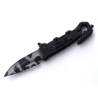 Couteau de sauvetage HL à manche noir, lame camouflage, couteau pliant d'extérieur en acier inoxydable 3CR13, multifonctionnel, OEM