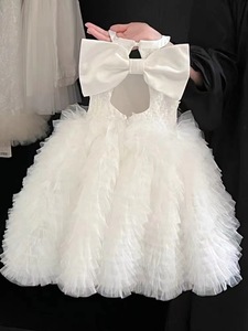 Boutique Halfter Kinder bekleidung Marken trend Sommer 2-10 Jahre alt Baby Mädchen weiß Prinzessin Party kleid mit Fliege Dekoration - Product Image 4