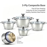 Ensemble de casseroles en acier inoxydable de qualité supérieure, antiadhésif, avec couvercles en verre, écologique, compatible lave-vaisselle, induction, gaz, électrique