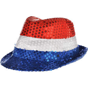 Sombrero Fedora patriótico de lentejuelas, <span class=keywords><strong>luz</strong></span> <span class=keywords><strong>Led</strong></span>, rojo, blanco y azul, recuerdo de fiesta del 4 de julio - Product Image 1